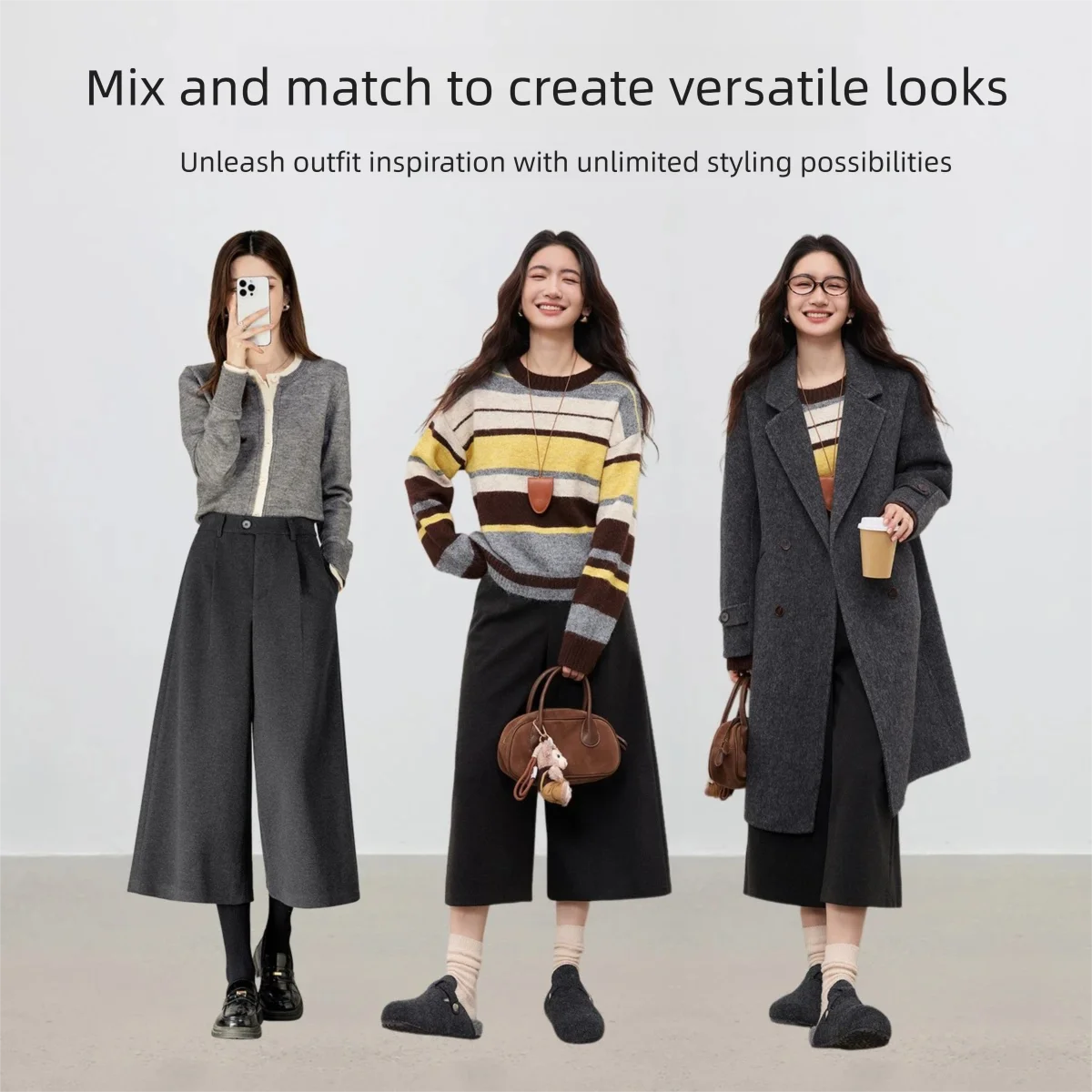 SENTUBILA Women's Wool Wide Leg Pants 2025 Autumn Elastic Waist Loose Fit Warm Comfortable Office Casual Trousers 153KD2679