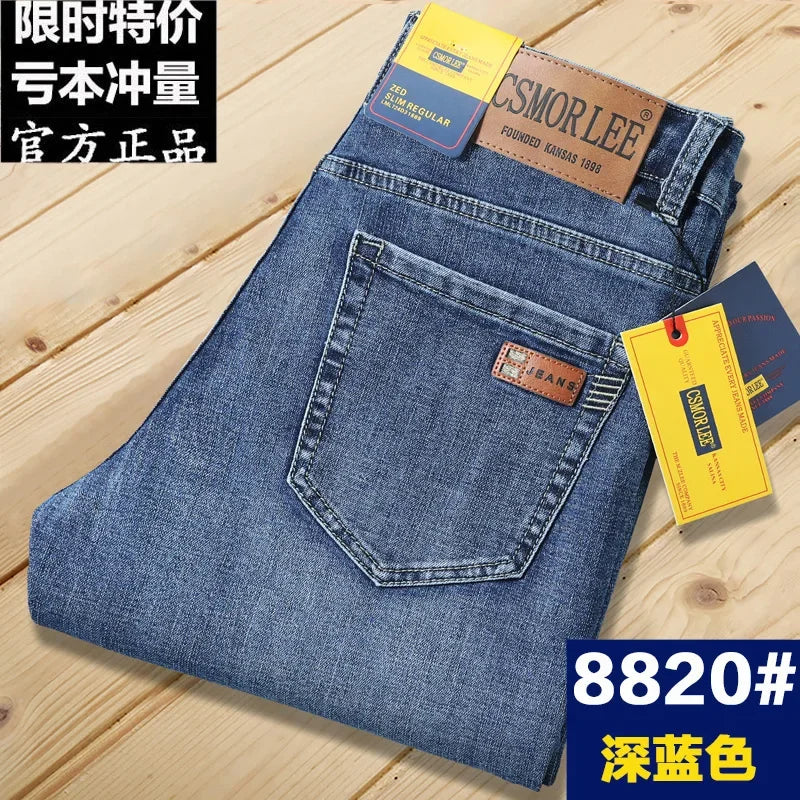 Csmor Lee Men's Jean Autumn Winter Loose-fit Straight-leg Trendy Pants Casual Denim Trousers Men Classic Stretch Jeans Fashion