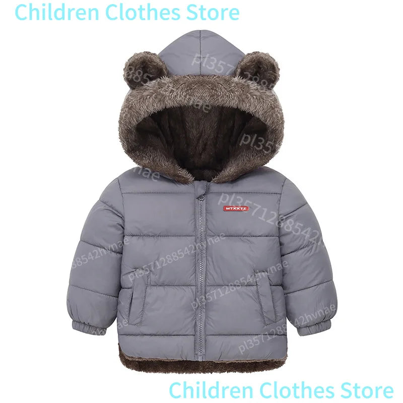 Boys Girls Thick Jackets Winter Kids Padded Fleece Warm Coats Children Hooded Cotton Outerwear Kids Clothes Cashmere Snowsuit
