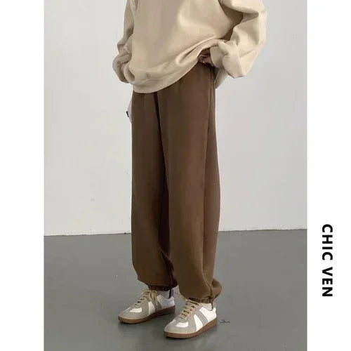 CHIC VEN Women's Pant Loose Casual New High Waist Fleece Pant Thick Plush Warm Female Sports Trousers Autumn Winter 2023