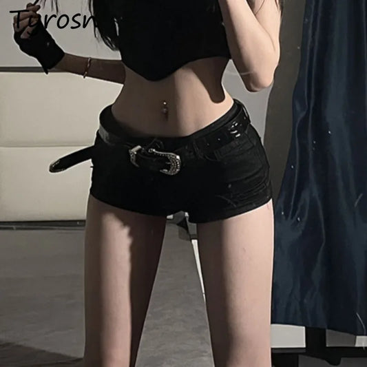 Denim Mini Shorts Women New European Style Trendy Summer Temperament Trousers Popular Button Sexy Sheath Night Club Slim Street