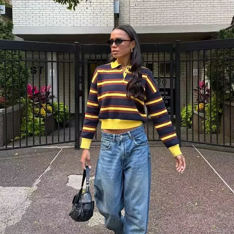 Autumn Women's Sweater Knit Tops 2025 New Fashion British Striped Young Women's Sweater Chic Street Student Pullover Sweaters