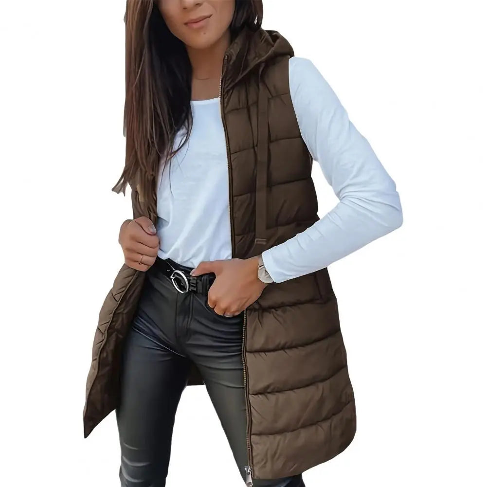 Women's Puffer Vest Casual Zip Up Quilted Padded Vest Hooded Sleeveless Down Jacket Winter Warm Outerwear Coat