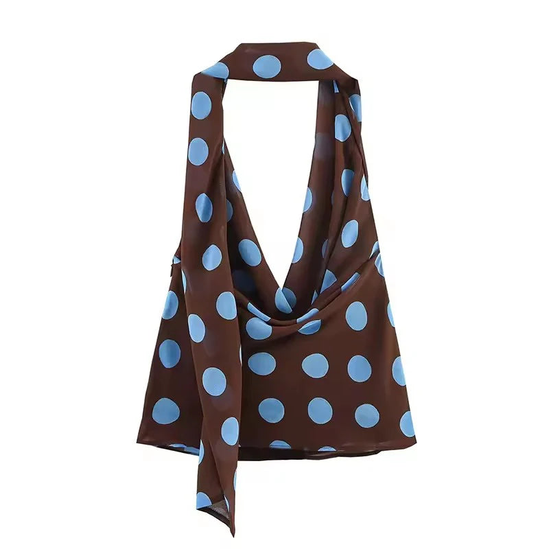 Polka Dot Printed Midi Skirts Two Piece Sets for Women 2025 Summer Chic Scarf Halter Top Suits Beach Woman 2 Piece Outfits