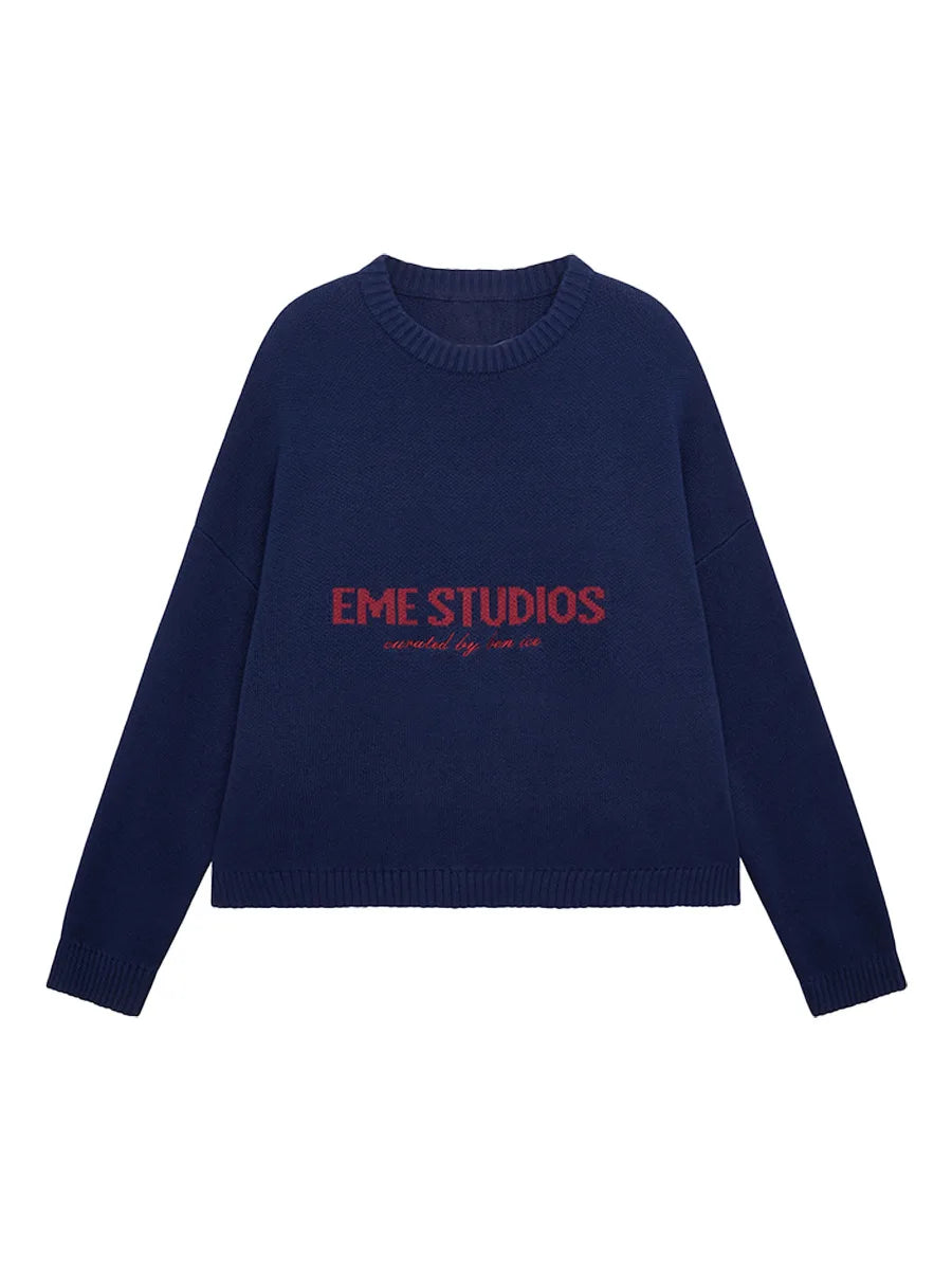 Lazy Style Letter Jacquard Knitted Sweater Autumn and Winter Women Fashion Street Travel Campus Daily Office Thick Warm Sweater