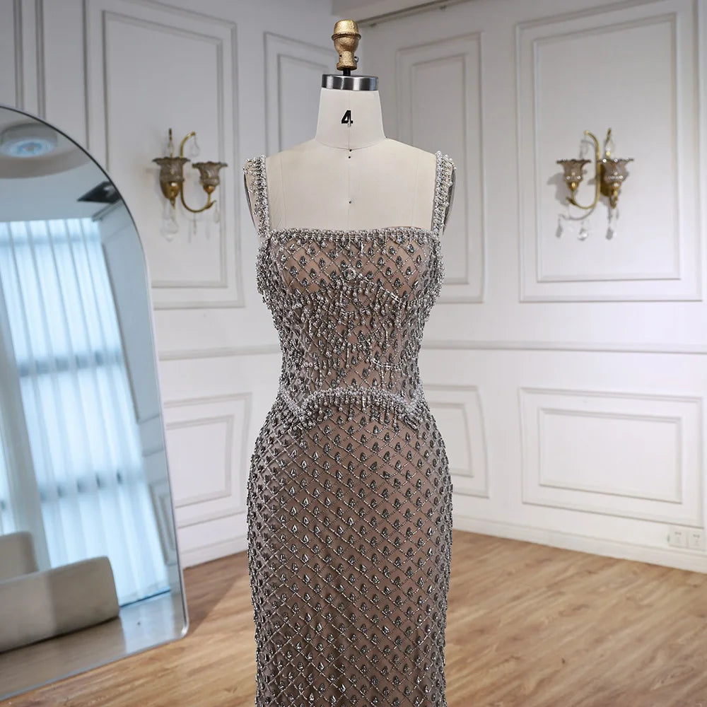 Luxury Sliver Designer Evening Dresses with Sparkling Crystal Gowns For Woman wedding party Serene Hill 2025 Customized LA72919