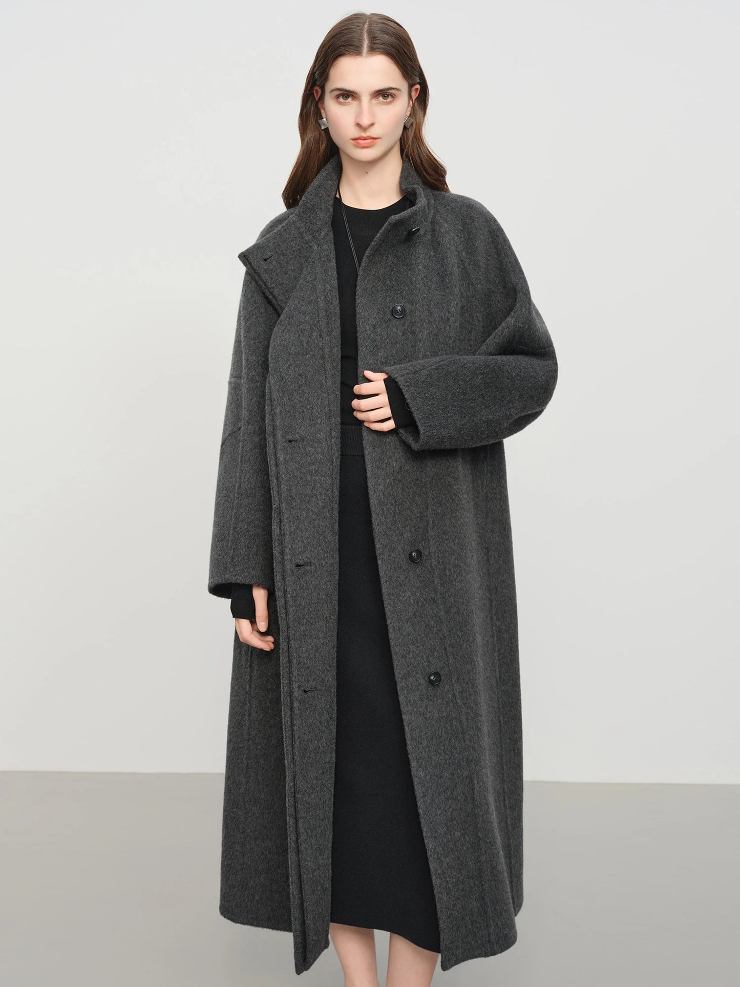 FSLE Minimalist Standing Collar Straight Cut Yak Wool Double-Faced Cashmere Coat Winter 2025 New Arrival Versatile Outerwear