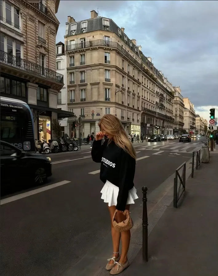 American Fashion Solid Knitted Women Casual Rib Pullover Round Neck Long Sleeve Loose Sweater  Autumn Lady Daily Street Outwear