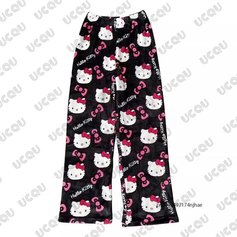 Autumn Winter Cartoon Hello Kitty Pajamas Pants Y2K Anime Women‘s Pajama Pants Couple Sleepwear Trousers Casual Home Clothes