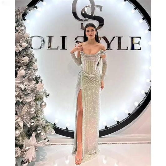 Manmux mermaid Evening Dresses Woman Elegant Long Evening Dress Woman Custom Made Shiny Luxury Prom Dresses 2025 Side Slit Party