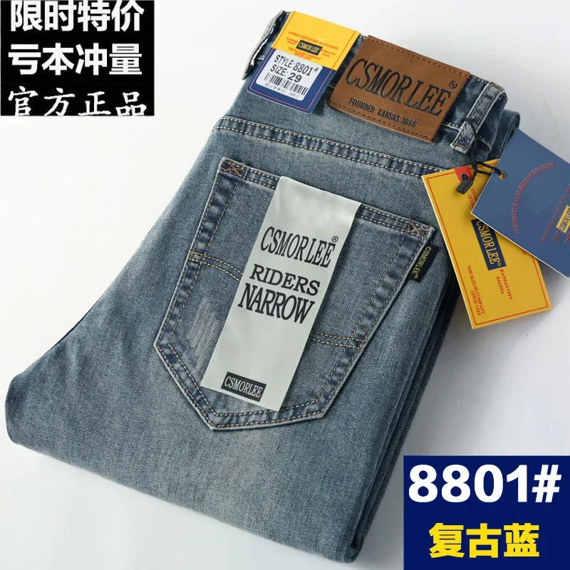 Csmor Lee Men's Jean Autumn Winter Loose-fit Straight-leg Trendy Pants Casual Denim Trousers Men Classic Stretch Jeans Fashion