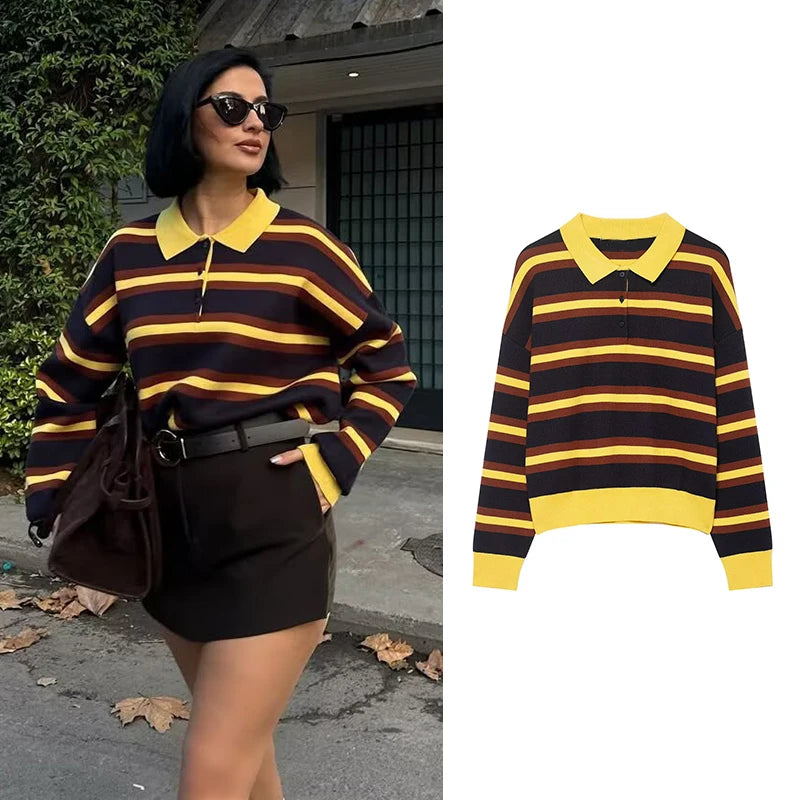 Autumn Women's Sweater Knit Tops 2025 New Fashion British Striped Young Women's Sweater Chic Street Student Pullover Sweaters