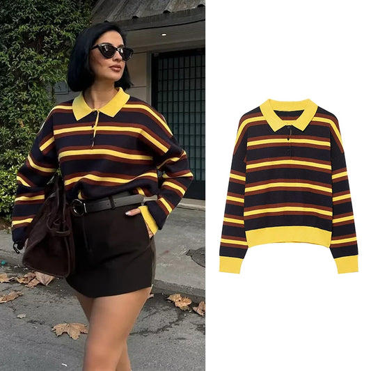 Autumn Women's Sweater Knit Tops 2025 New Fashion British Striped Young Women's Sweater Chic Street Student Pullover Sweaters