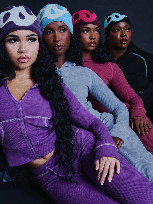 Weird Puss Hooded Tracksuits 2-Piece Set Women Zip Pocket Jacket+Drawstring Flare Pants Casual Sporty Simple Stretch Slim Outfit