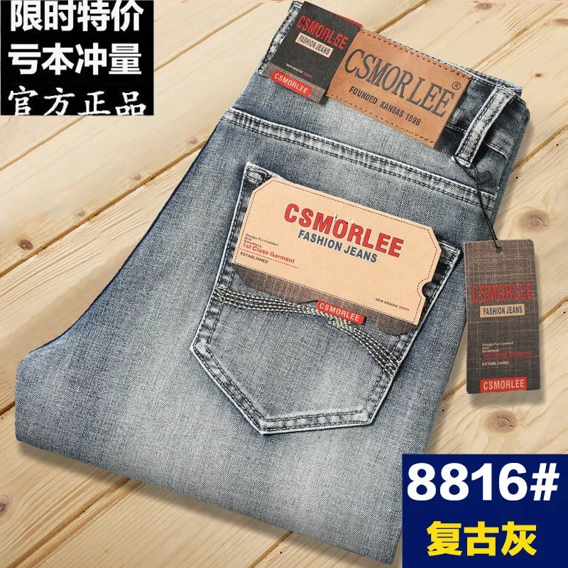 Csmor Lee Men's Jean Autumn Winter Loose-fit Straight-leg Trendy Pants Casual Denim Trousers Men Classic Stretch Jeans Fashion