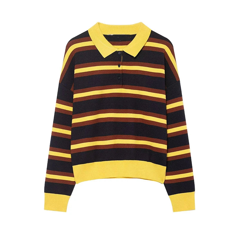 Autumn Women's Sweater Knit Tops 2025 New Fashion British Striped Young Women's Sweater Chic Street Student Pullover Sweaters