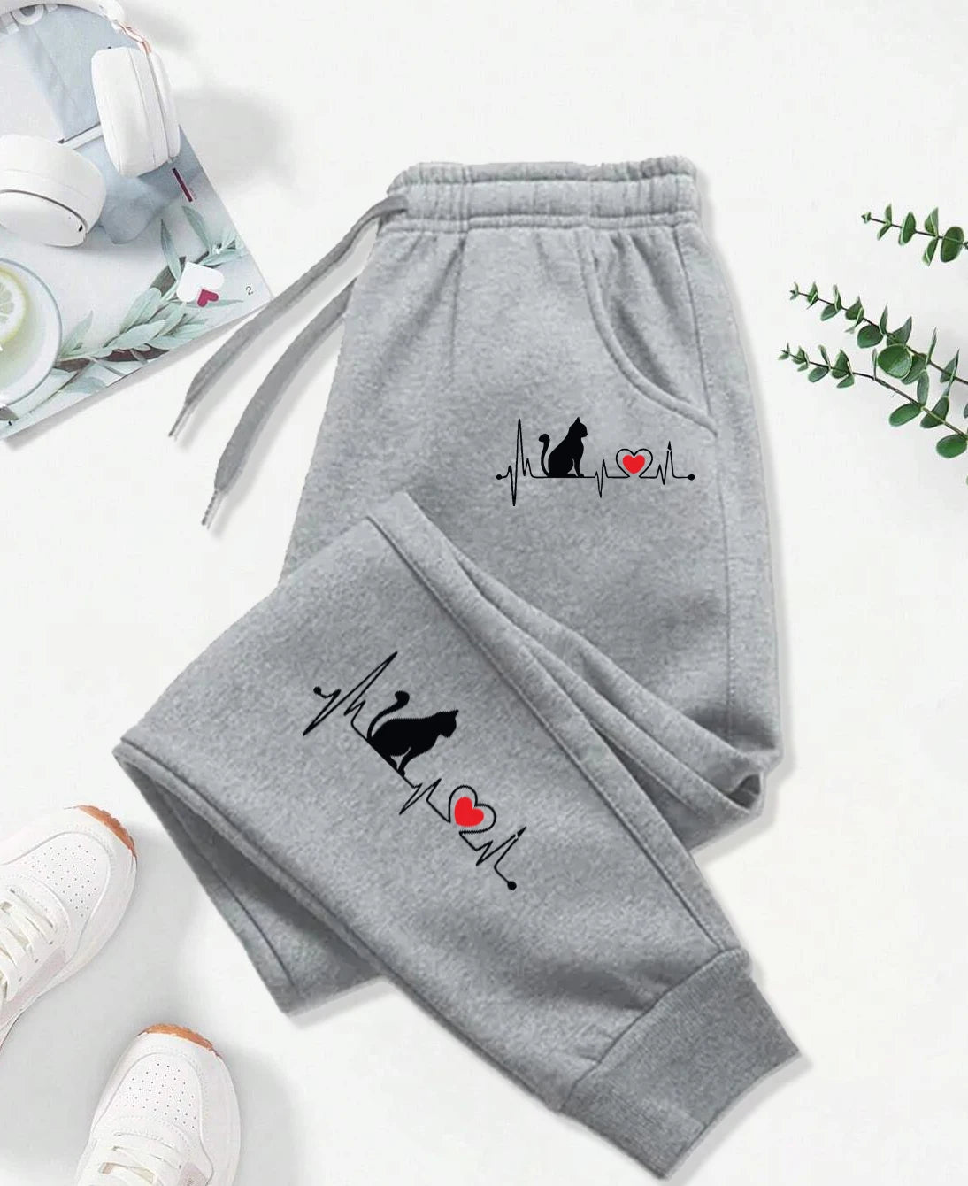 New Dog Red Heart Electrographic Printing Printed Women's Pants Street Sports Pants Casual Autumn Pants