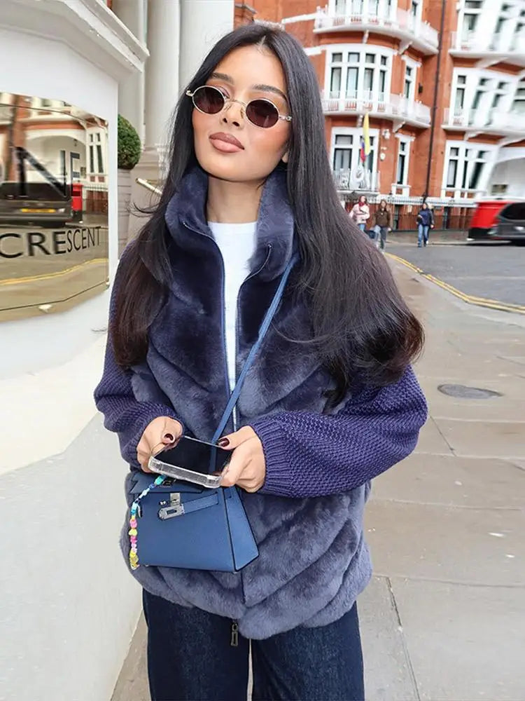 Elegant Faux Fur Collar Women's Coat Warm Pocket Thicken Lady Short Jackets 2025 Autumn Winter Chic Female Street Outerwear