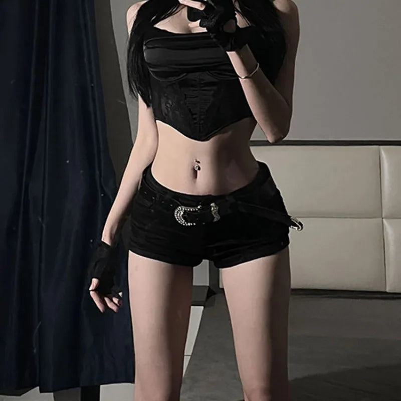 Denim Mini Shorts Women New European Style Trendy Summer Temperament Trousers Popular Button Sexy Sheath Night Club Slim Street