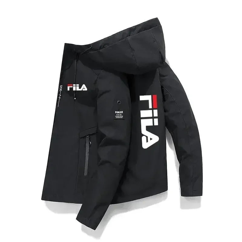 Men's 2025 printed high-quality zipper hooded baseball jacket, four-autumn jacket, trendy men's windproof zipper jacket, casual