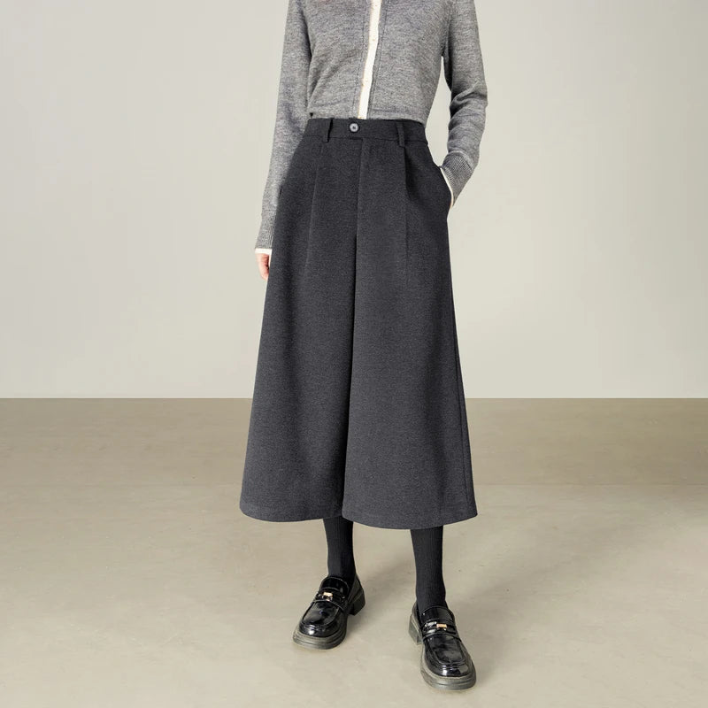 SENTUBILA Women's Wool Wide Leg Pants 2025 Autumn Elastic Waist Loose Fit Warm Comfortable Office Casual Trousers 153KD2679