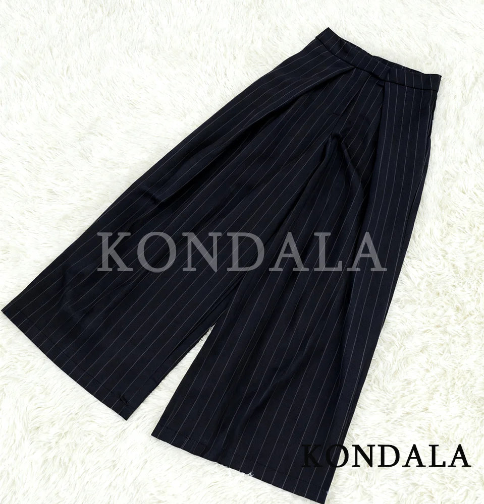 KONDALA Commute High Street Wide-Leg Pants Women's Elegant Vertical Pleated Trousers 2025 Spring Fall Fashion Office Lady Pants