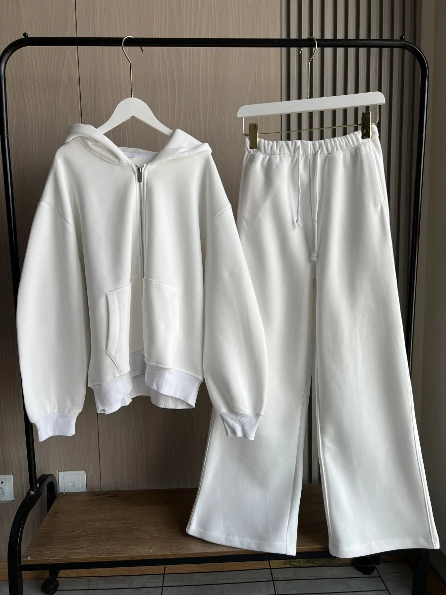 ETJ 2025 Fall/Winter new  women's casual sports oversized zipper hoodie wide leg mop sweatpants set 4174842