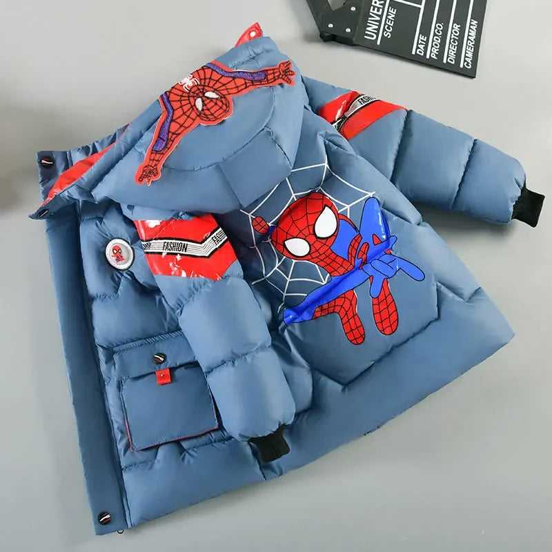 Spiderman Down Jacket 2025 Winter Baby Boy Costume Kids Warm Thicken Cotton-Padded Hooded Coat Parka Children Clothing Outerwear