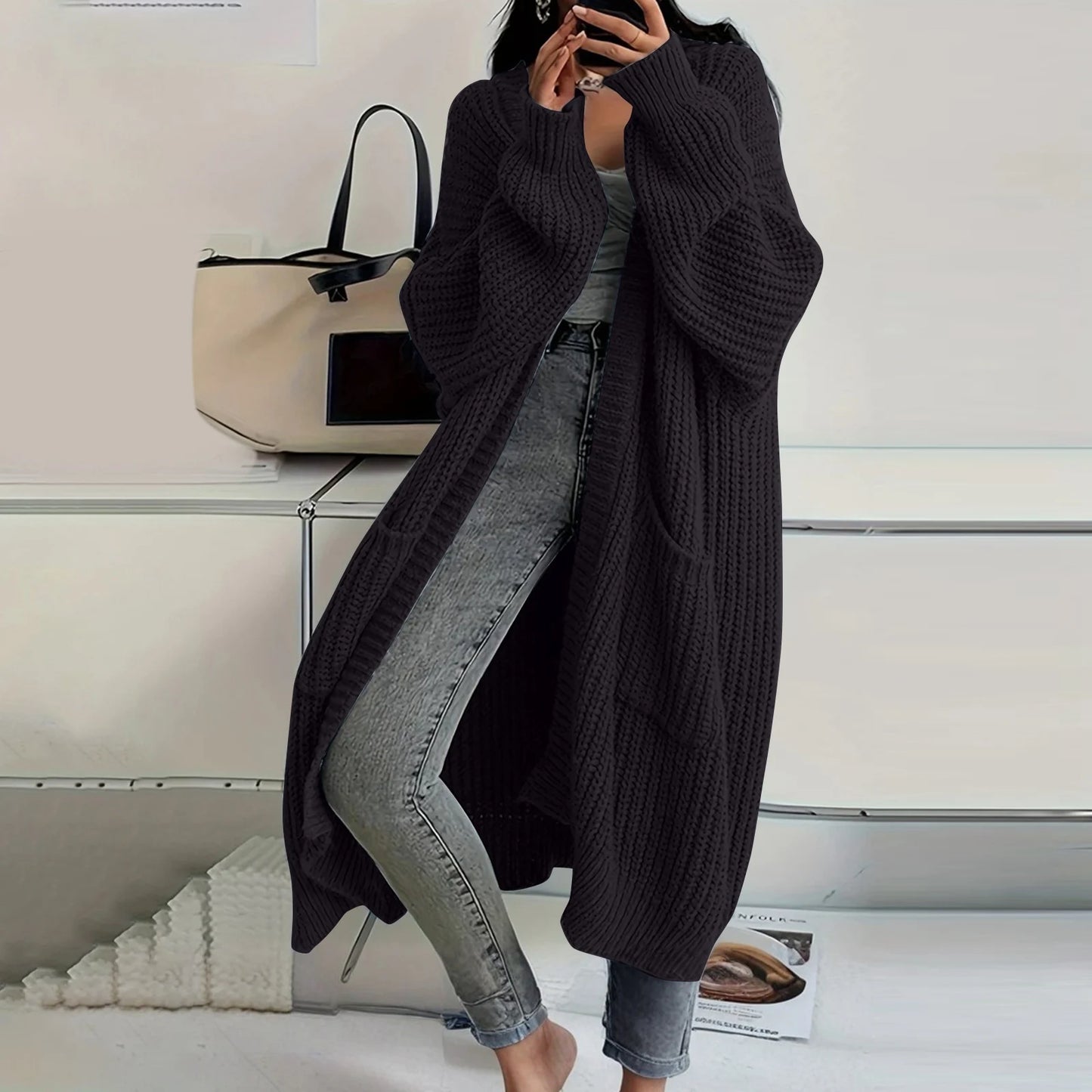 Women's Loose Long Knitted Cardigan Sweater Coat Autumn Winter Long Sleeved Long Knitwear Female Street Fashion Sweater Jacket
