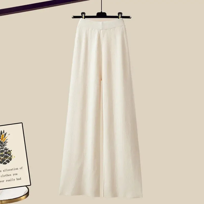 Autumn Knitted Sweater Wide Leg Pants Three Piece Set Plus Size Women's Fashion Slimming Shirt Dress Combo Female Wardrobe