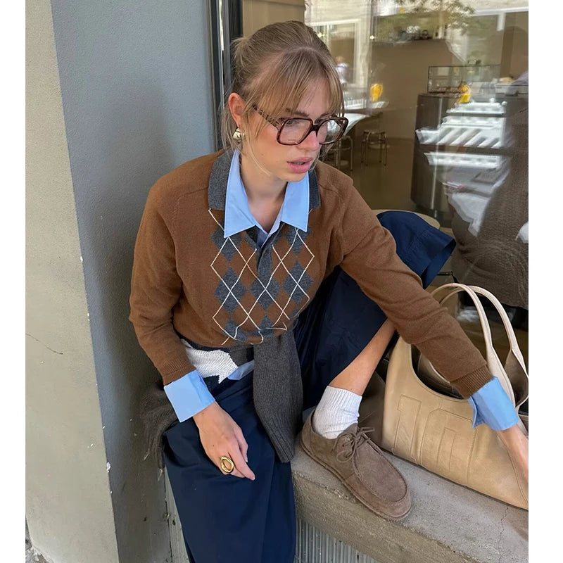 Autumn Women's Sweater Knit Tops 2025 New Fashion British Striped Young Women's Sweater Chic Street Student Pullover Sweaters