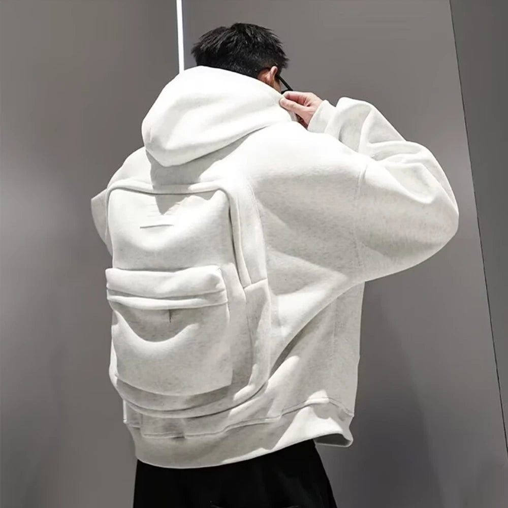 Streetwear Fashion Three-Dimensional Backpack Casual Hoodie Autumn Winter Trendy Street Trend Punk Men's Top Loose Sportswear