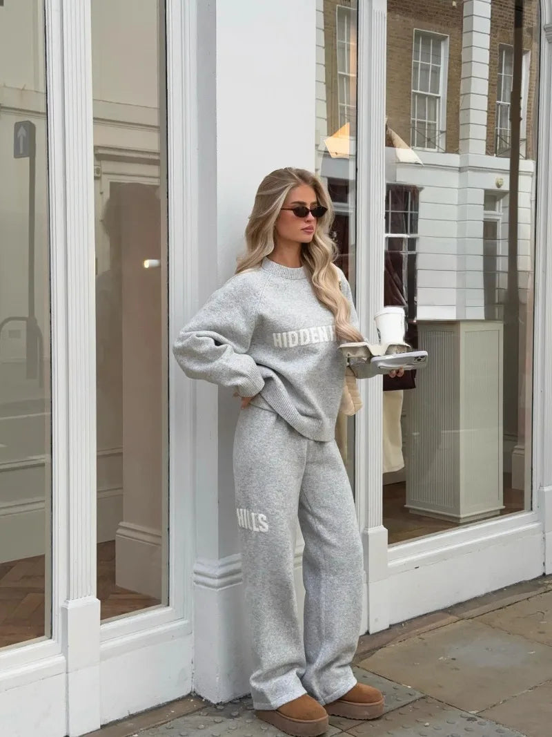 Street Y2K Gothic English letter pattern simple grey women sweater retro hip-hop American fashion punk versatile pullover