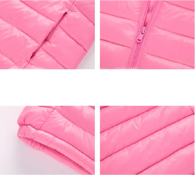 2024 Autumn Girls Down Jackets Boys Fashion Warm Thin Coats Spring Children Clothes Big Kids Casual Hooded Zipper Outerwear