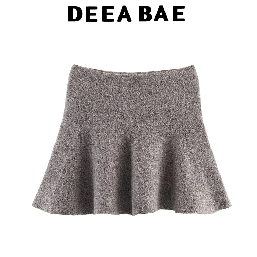 DEEABAE New autumn and winter fashion women's stand up collar loose and slimming versatile knitted jacket half skirt set