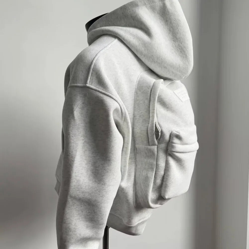 Streetwear Fashion Three-Dimensional Backpack Casual Hoodie Autumn Winter Trendy Street Trend Punk Men's Top Loose Sportswear