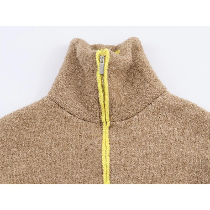 2025 Autumn Casual Jacket Coat Fashion Contrast Color Design Long Sleeve Zipper Jackets For Women Streetwear Casual Outerwear ﻿