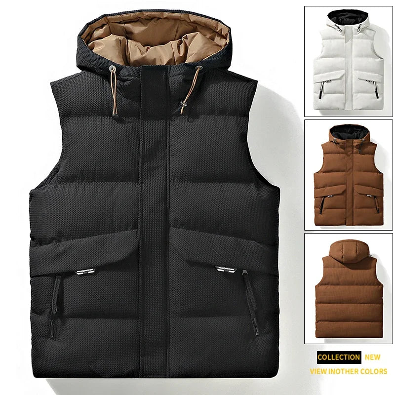 Winter Hot Sale Hooded Vests for Men Solid Color All-match Zipper Waistcoat Thicken Warm Comfortable Sleeveless Outdoor Casual