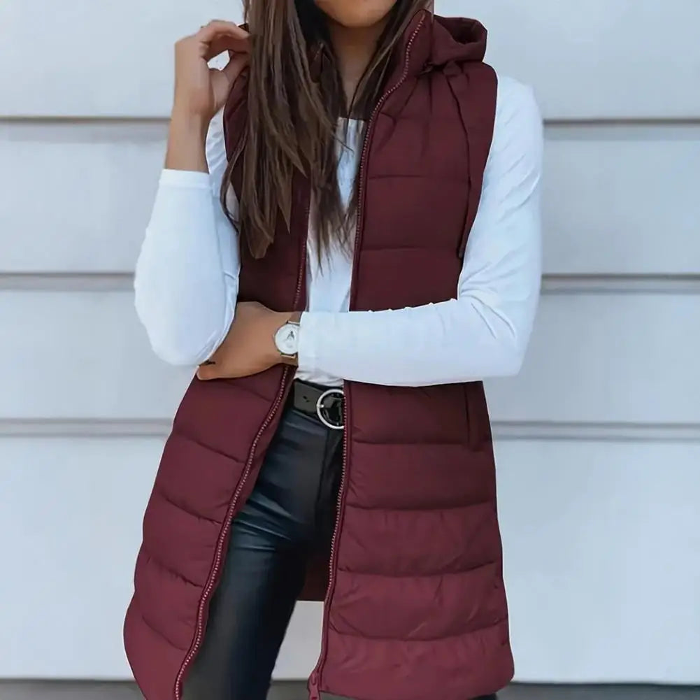 Women's Puffer Vest Casual Zip Up Quilted Padded Vest Hooded Sleeveless Down Jacket Winter Warm Outerwear Coat