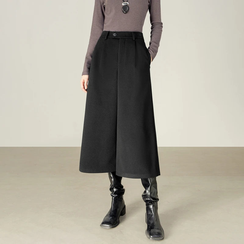 SENTUBILA Women's Wool Wide Leg Pants 2025 Autumn Elastic Waist Loose Fit Warm Comfortable Office Casual Trousers 153KD2679