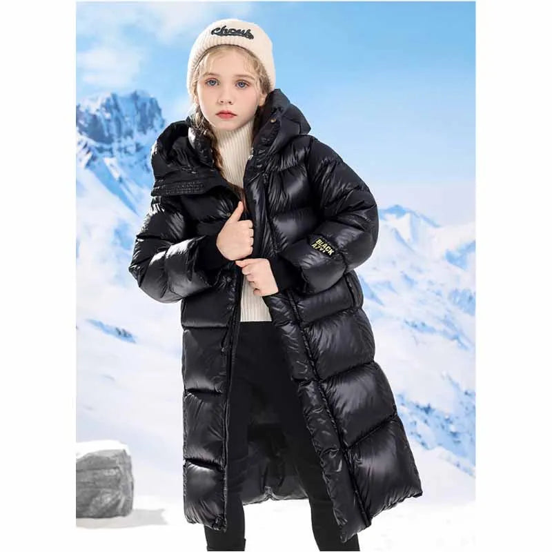 New Children's Long Thickened Down Cotton Jacket Winter Boys Solid Colour Warm Hooded Jacket Girls Casual Cold Outerwear 5-14Y