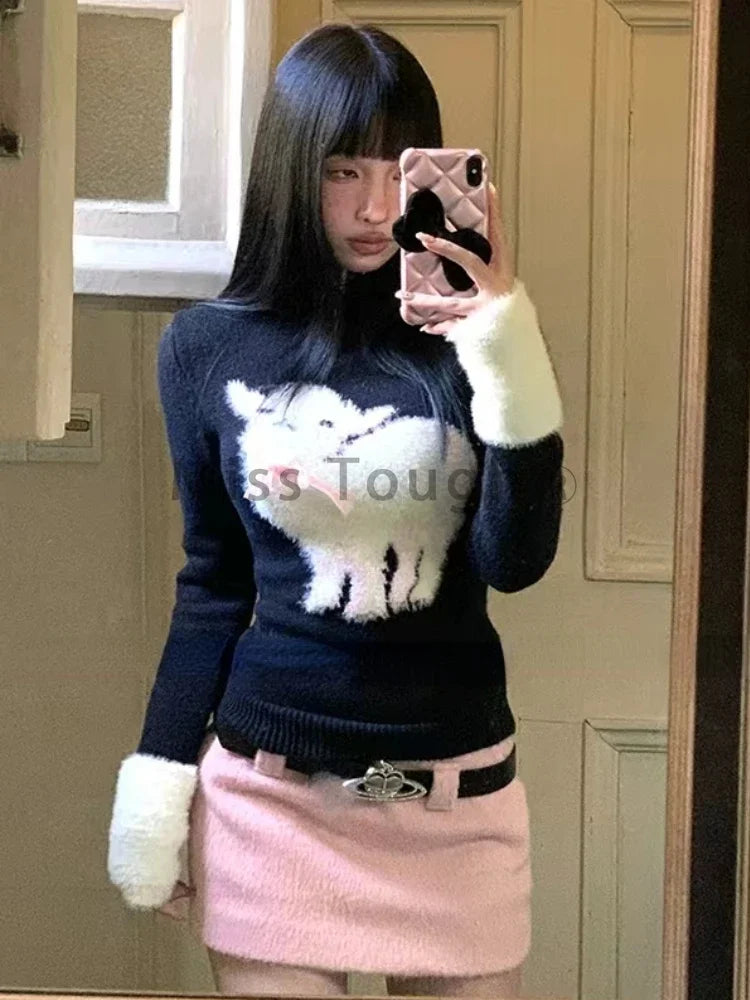 Winter Vingate New 2 Piece Set Women Patchwork Elegant Y2k Knitted Skirt Suit Female Korean Fashion Design Casual Belt Set 2025