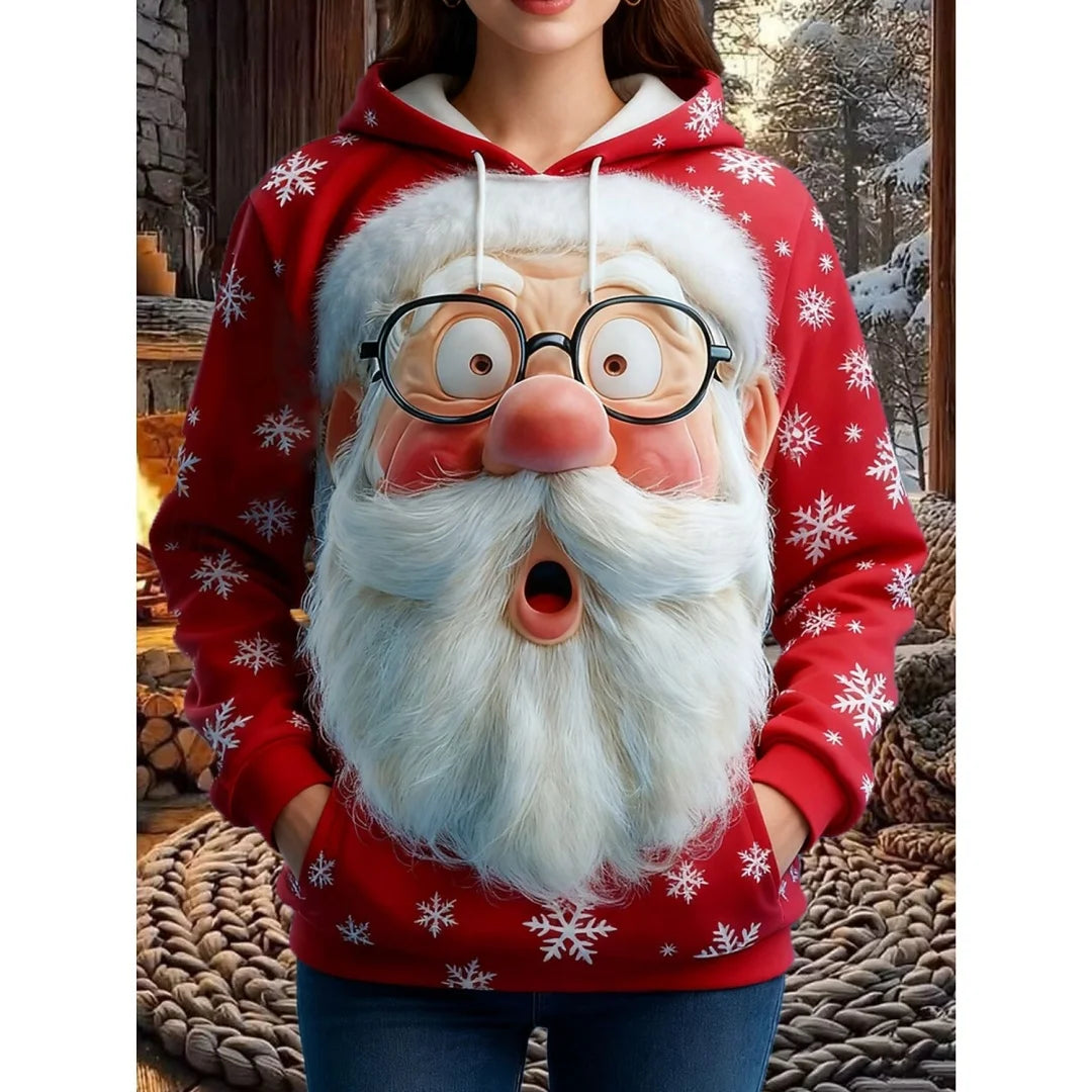 Women's Vintage Christmas Santa Print Sweatshirts Long Sleeve Crewneck Pullover Festive Street Style Spring Fall Holiday Fashion