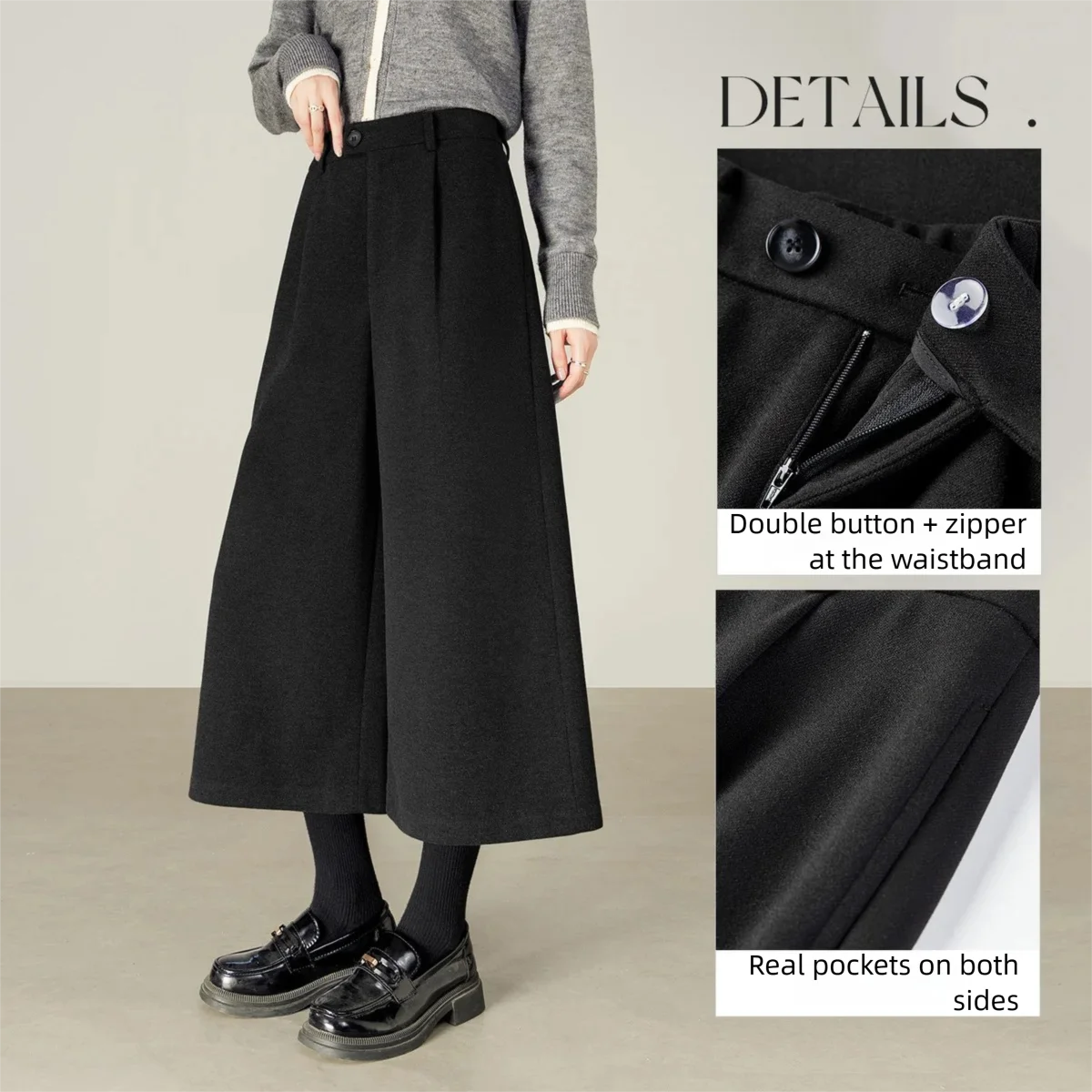 SENTUBILA Women's Wool Wide Leg Pants 2025 Autumn Elastic Waist Loose Fit Warm Comfortable Office Casual Trousers 153KD2679