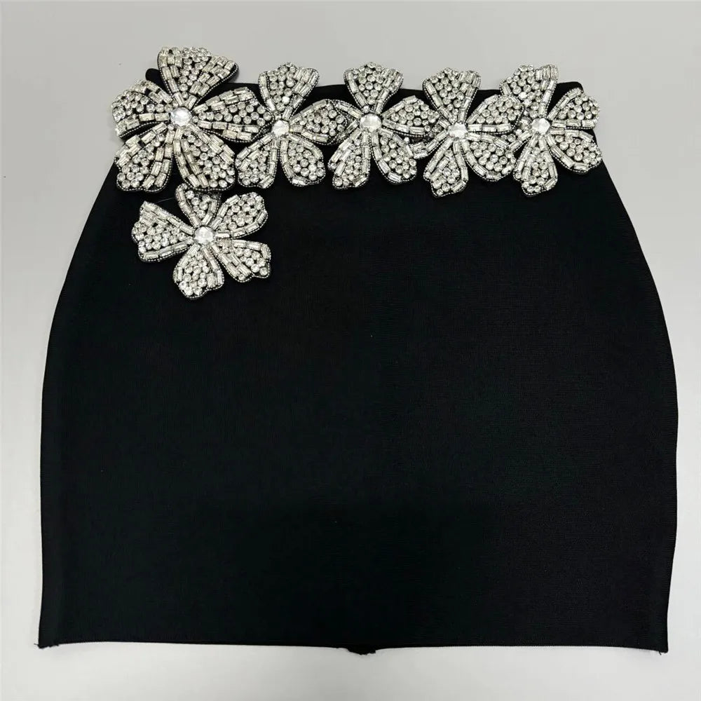 2024 New Autumn Women Bandage Sets Sexy Beading Long Sleeve Tops Mini Skirt Club Party Outwear Two Pieces Sets