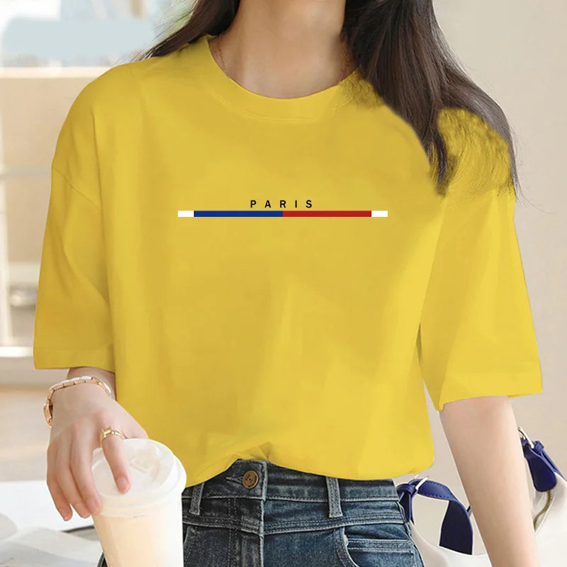 Women's T-shirt 100% cotton color Paris fashion print T-shirt Short sleeve summer street Y2K top loose plus size shirt