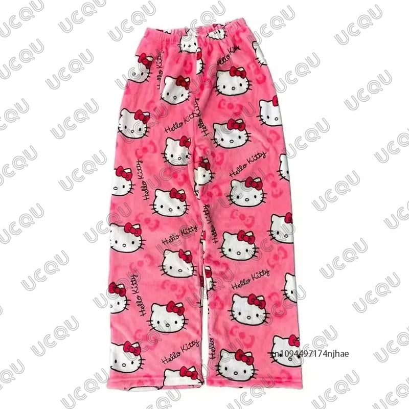 Autumn Winter Cartoon Hello Kitty Pajamas Pants Y2K Anime Women‘s Pajama Pants Couple Sleepwear Trousers Casual Home Clothes
