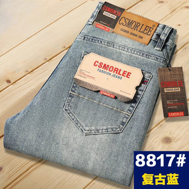 Csmor Lee Men's Jean Autumn Winter Loose-fit Straight-leg Trendy Pants Casual Denim Trousers Men Classic Stretch Jeans Fashion