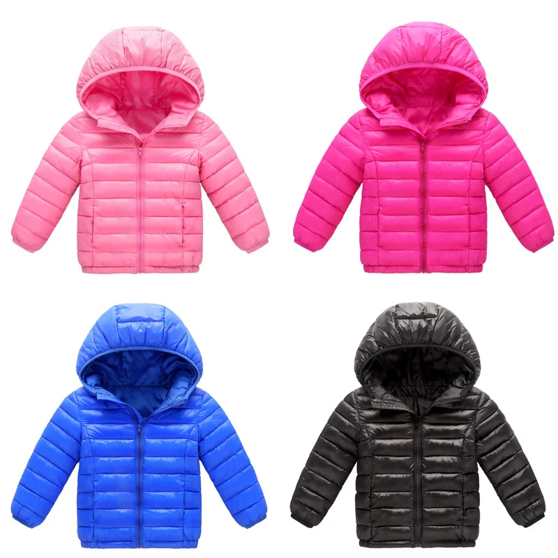 2024 Autumn Girls Down Jackets Boys Fashion Warm Thin Coats Spring Children Clothes Big Kids Casual Hooded Zipper Outerwear