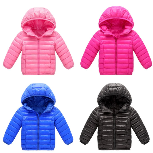 2024 Autumn Girls Down Jackets Boys Fashion Warm Thin Coats Spring Children Clothes Big Kids Casual Hooded Zipper Outerwear